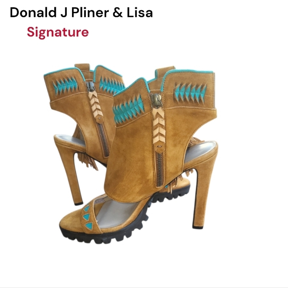 Rare Donald Pliner Lisa Signature Inux Boho Bohemian Native Fringe Stiletto 8 - Picture 2 of 14